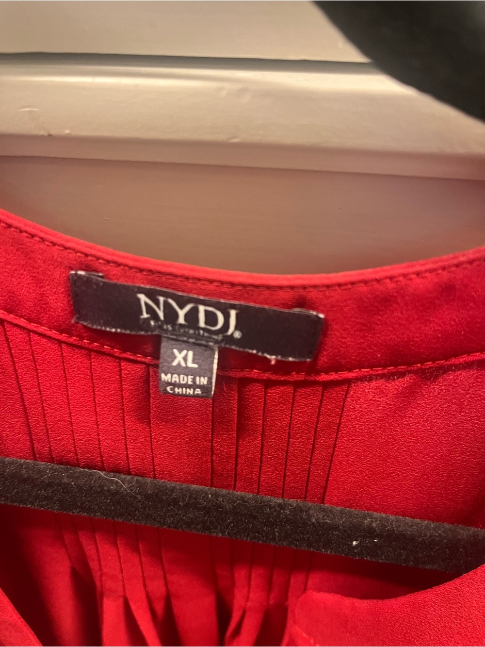 NYDJ Red Pleat-Back Long Sleeve Blouse - Picture 3 of 3